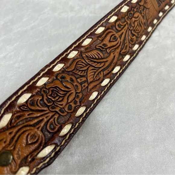 Vintage Brazos Joe Tooled Leather Belt with Margaret stamped on back - Picture 3 of 13